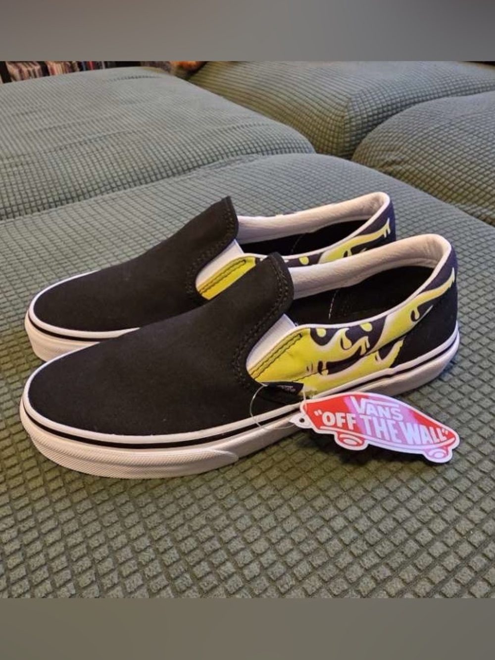 Vans Black Slip-On with Yellow Slime Side Detail